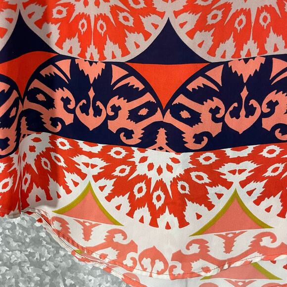Sabine Coral & Blue Boho Printed 3/4 Sleeve Chiffon Top - Size XS - Scoop Neck - Picture 3 of 7